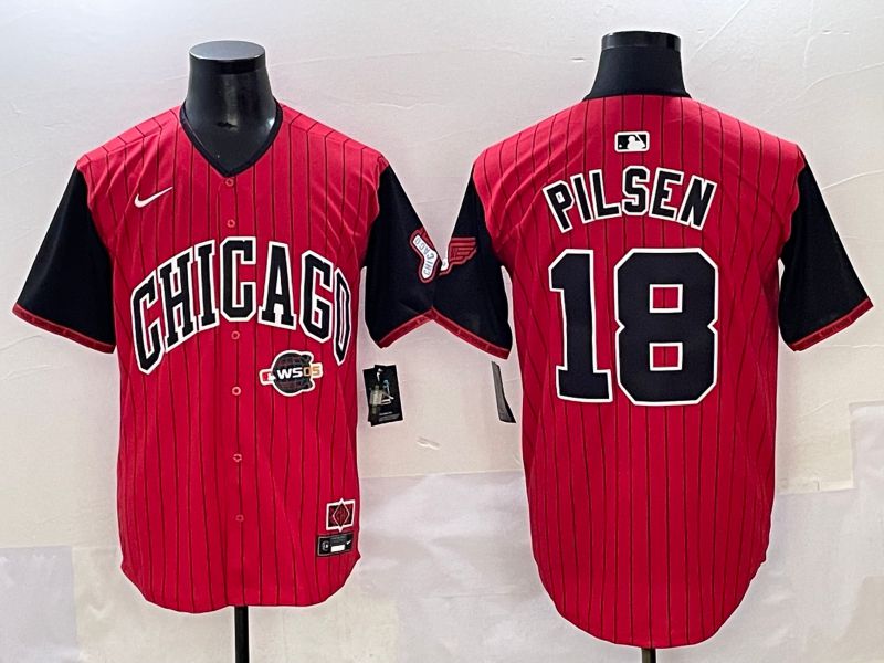 Men 2025 Chicago White Sox #18 Pilsen Red Stripe Joint Name Nike MLB Jersey style 10